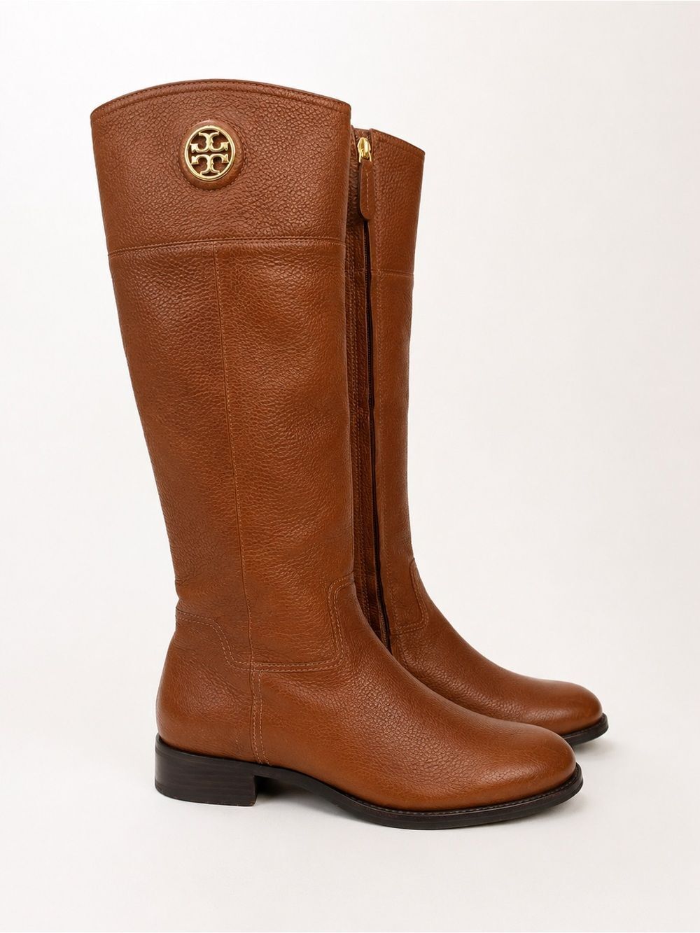 Tory Burch Brown Pebbled Leather Riding Boots